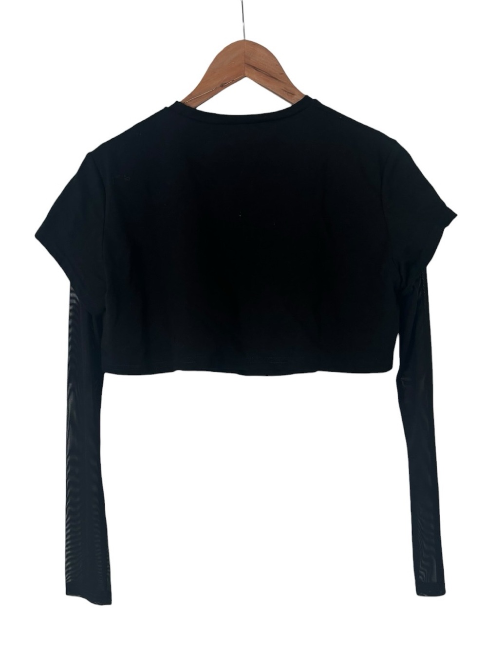 Edikted Rella Layered Sheer Sleeve Crop T-Shirt - Picture 3 of 4